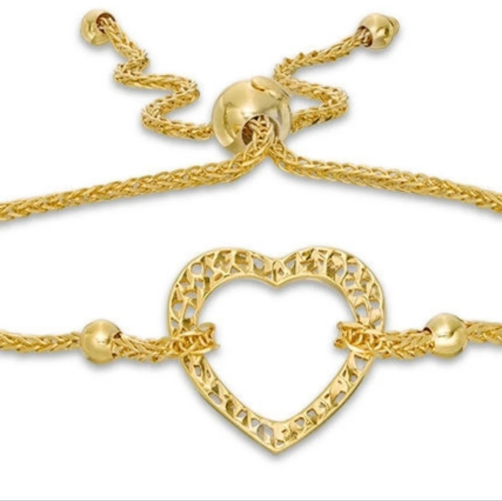 Zales 14k Gold Heart Outline Bolo Bracelet In Gold - 8